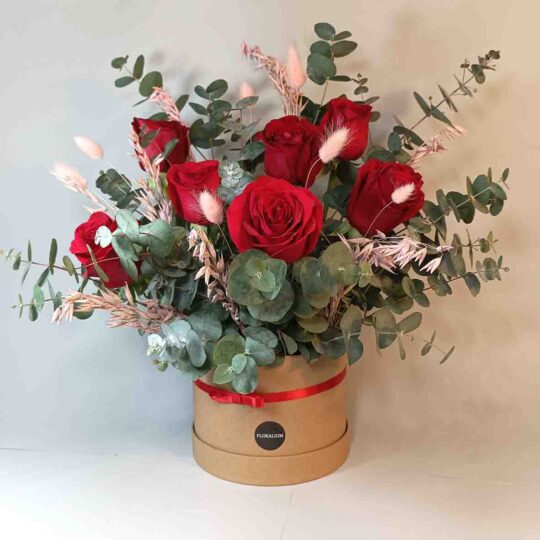 Caja de 7 rosas rojas
